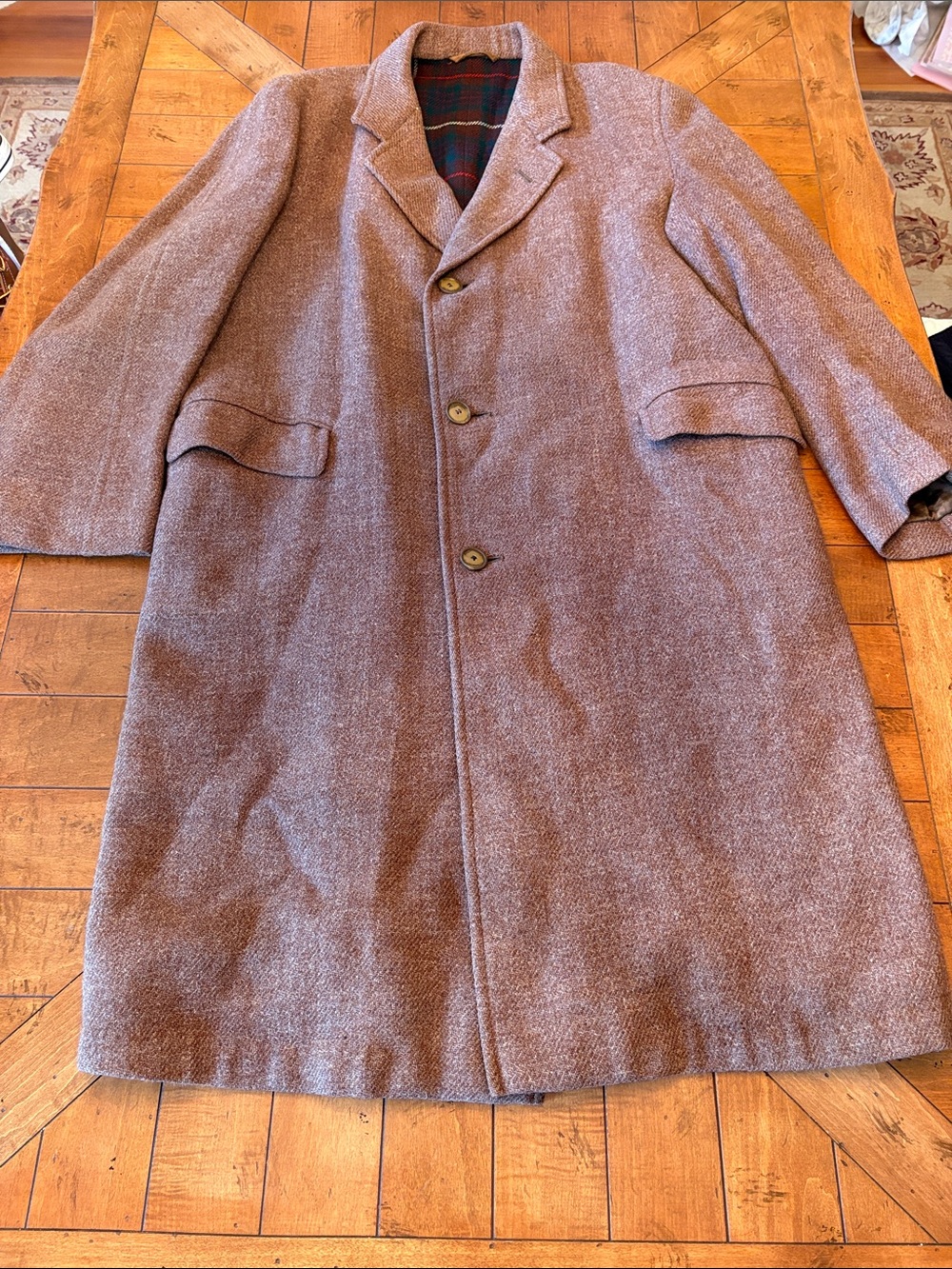 RARE!!! Scottish Harris Tweed Overcoat w/ Ancient Fraser Hunting Tartan Lining!!